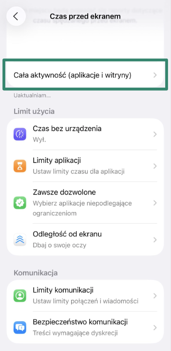 Screen Time menu opened under child’s account on iPhone.