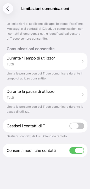 Contact restrictions configured for child’s iPhone.