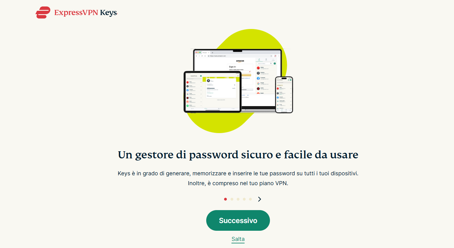 The setup page of the ExpressVPN Keys extension.