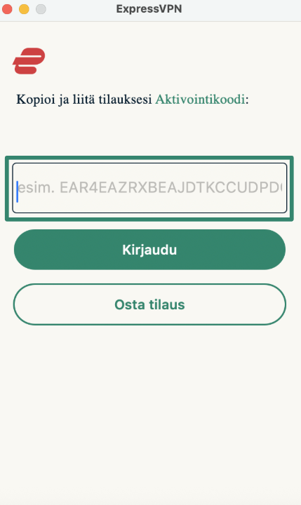 Logging into ExpressVPN on macOS using activation code.