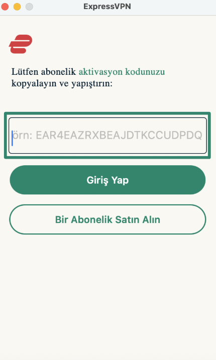 Logging into ExpressVPN on macOS using activation code.