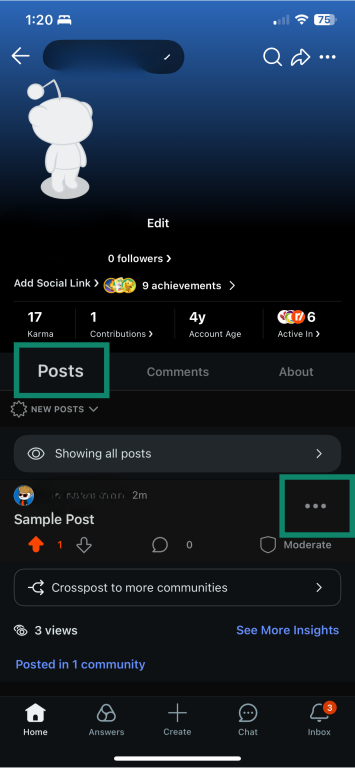 Reddit mobile app screen showing posts page.