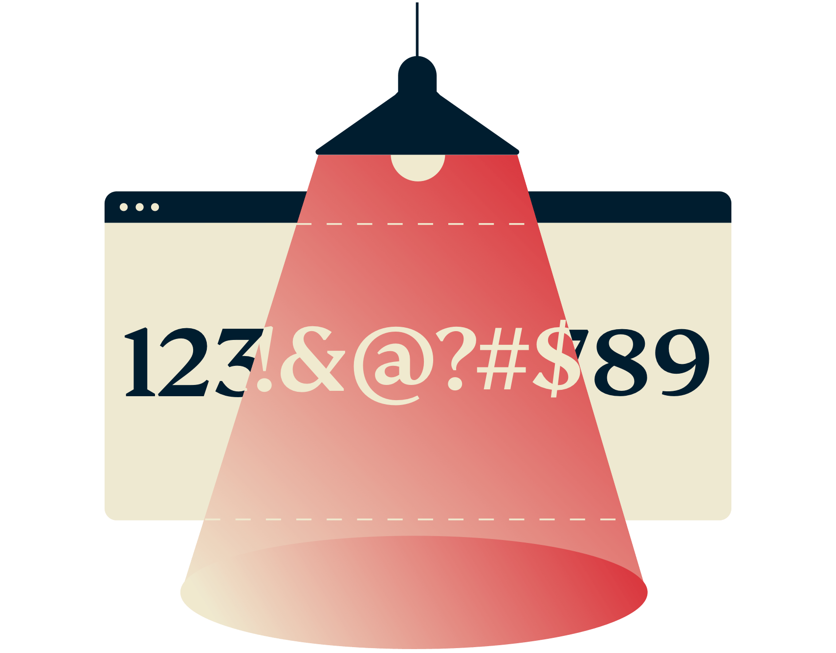 Lamp som visar krypterad text.