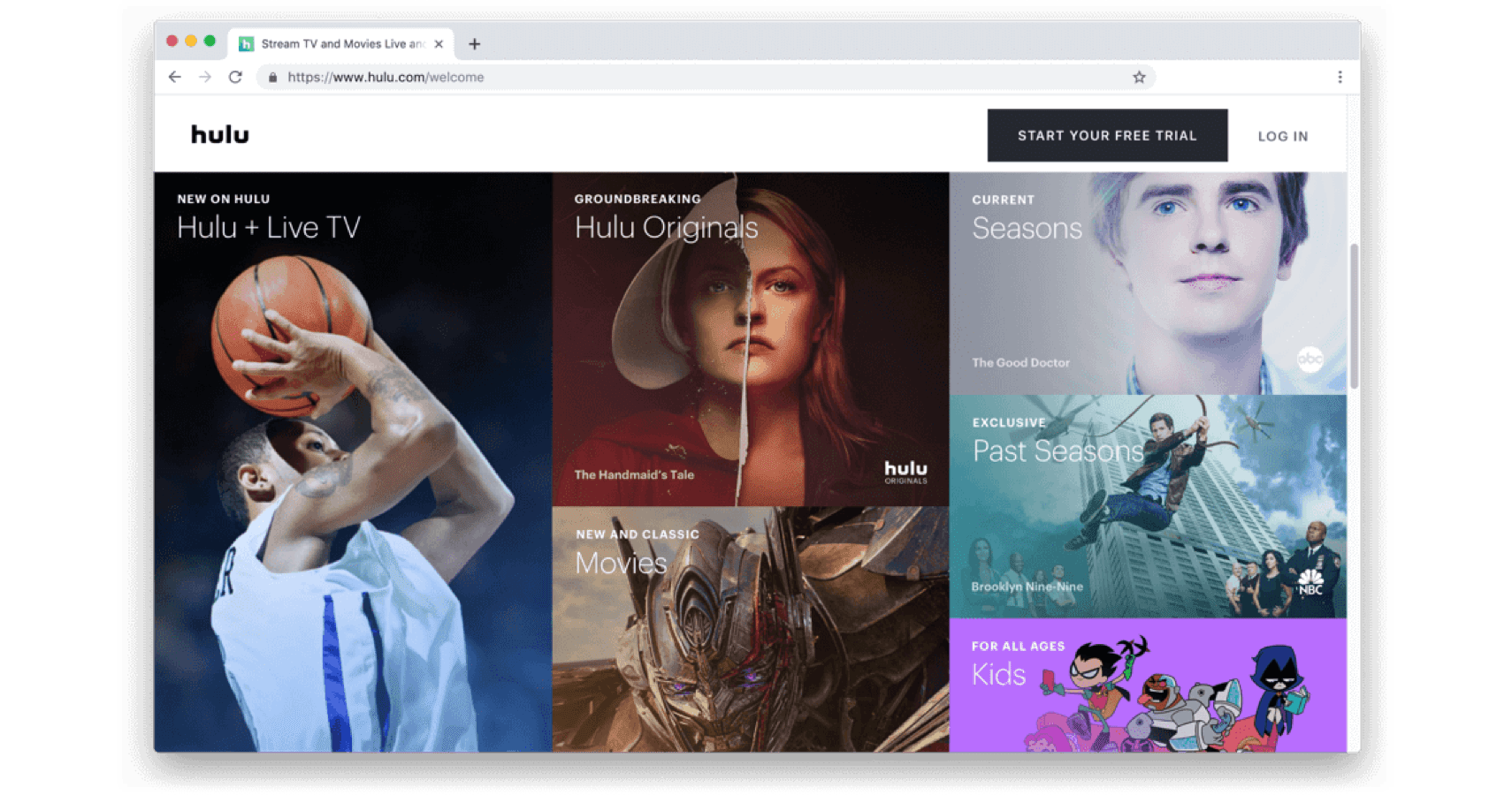 Hulus velkomstskjerm.