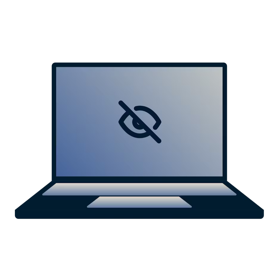 コンテンツやアプリへのアクセスが遮断されたノートPC。