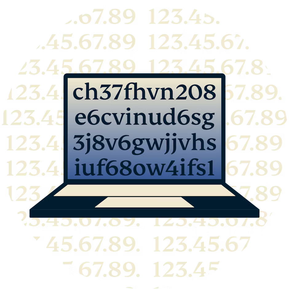 Ordinateur portable montrant un texte crypté.