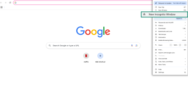 Google Chrome menu with new incognito window option highlighted